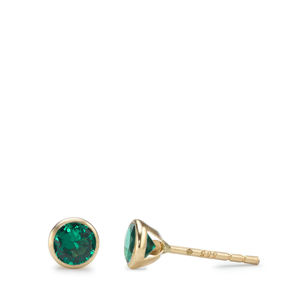 Stud earrings 14k Yellow Gold Zirconia Green, 2 Stones Ø4.3 mm