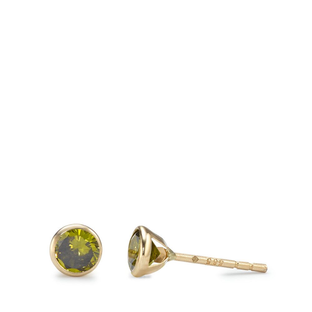 Stud earrings 14k Yellow Gold Zirconia Green, 2 Stones Ø4.3 mm