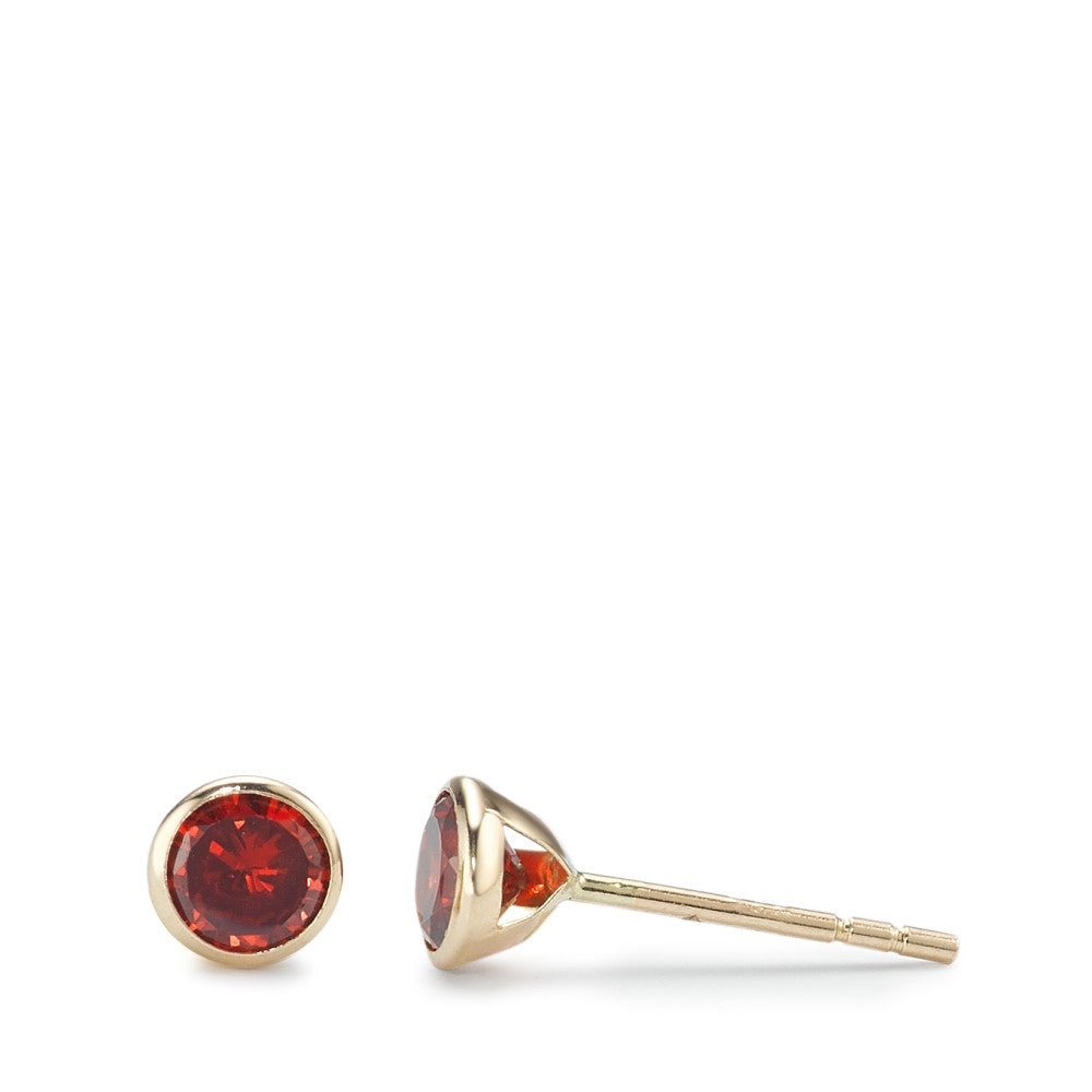 Stud earrings 14k Yellow Gold Zirconia Red, 2 Stones Ø4.3 mm