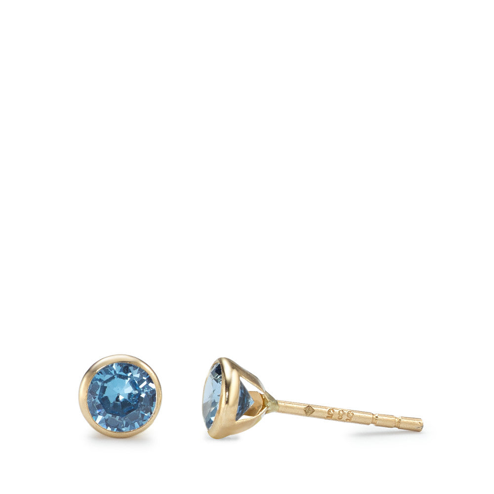 Stud earrings 14k Yellow Gold Zirconia Light Blue, 2 Stones Ø4.3 mm