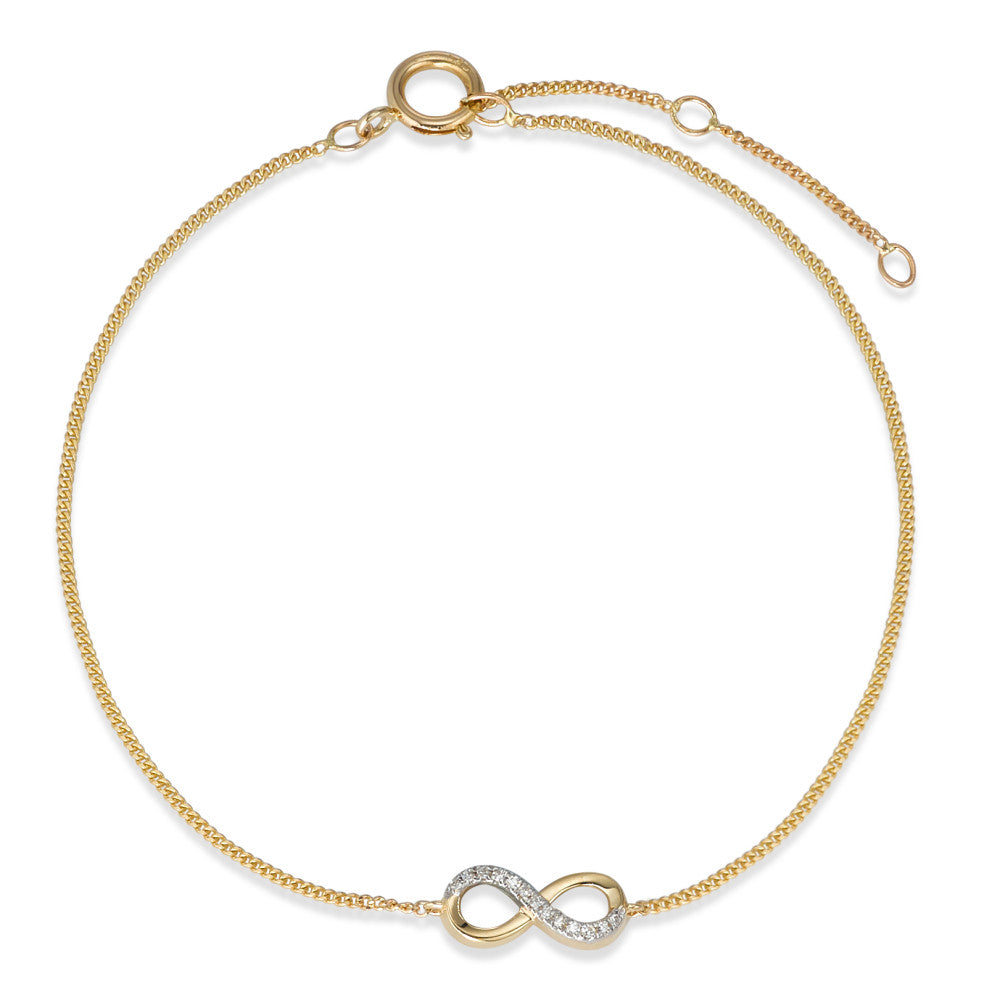 Bracelet 14k Yellow Gold Diamond 0.025 ct, 13 Stones, w-si Infinity 15-18 cm