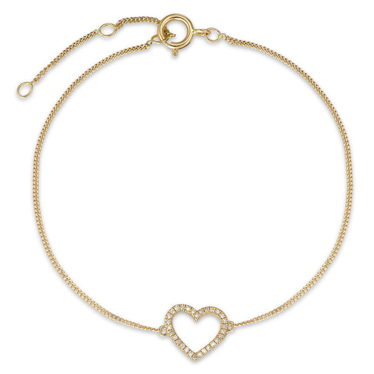 Bracelet 14k Yellow Gold Diamond 0.05 ct, w-si Heart 15-18 cm