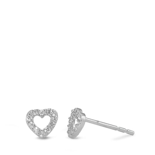 Stud earrings 14k White Gold Zirconia White Heart