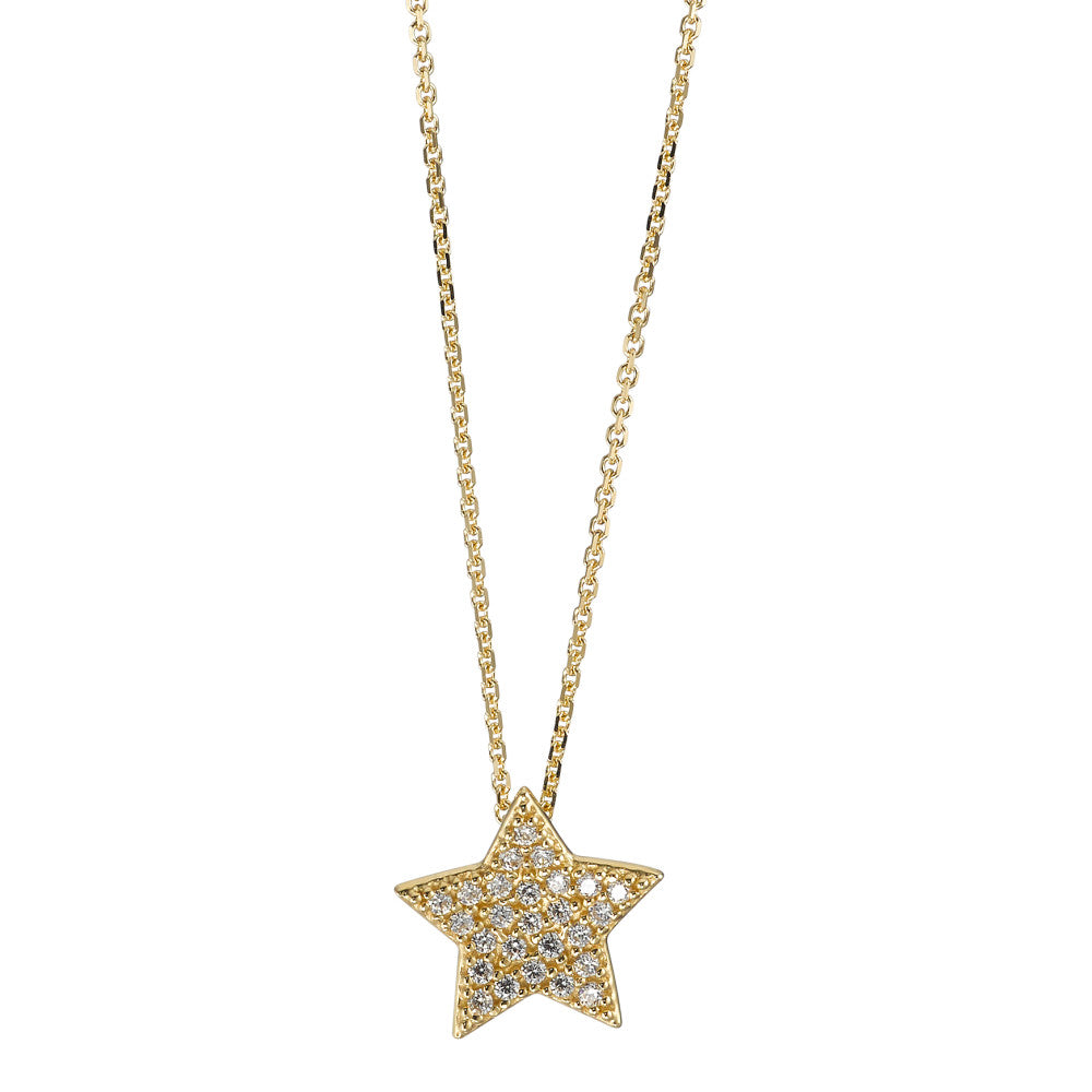 Necklace 14k Yellow Gold Zirconia White Star 41-44 cm Ø9.5 mm