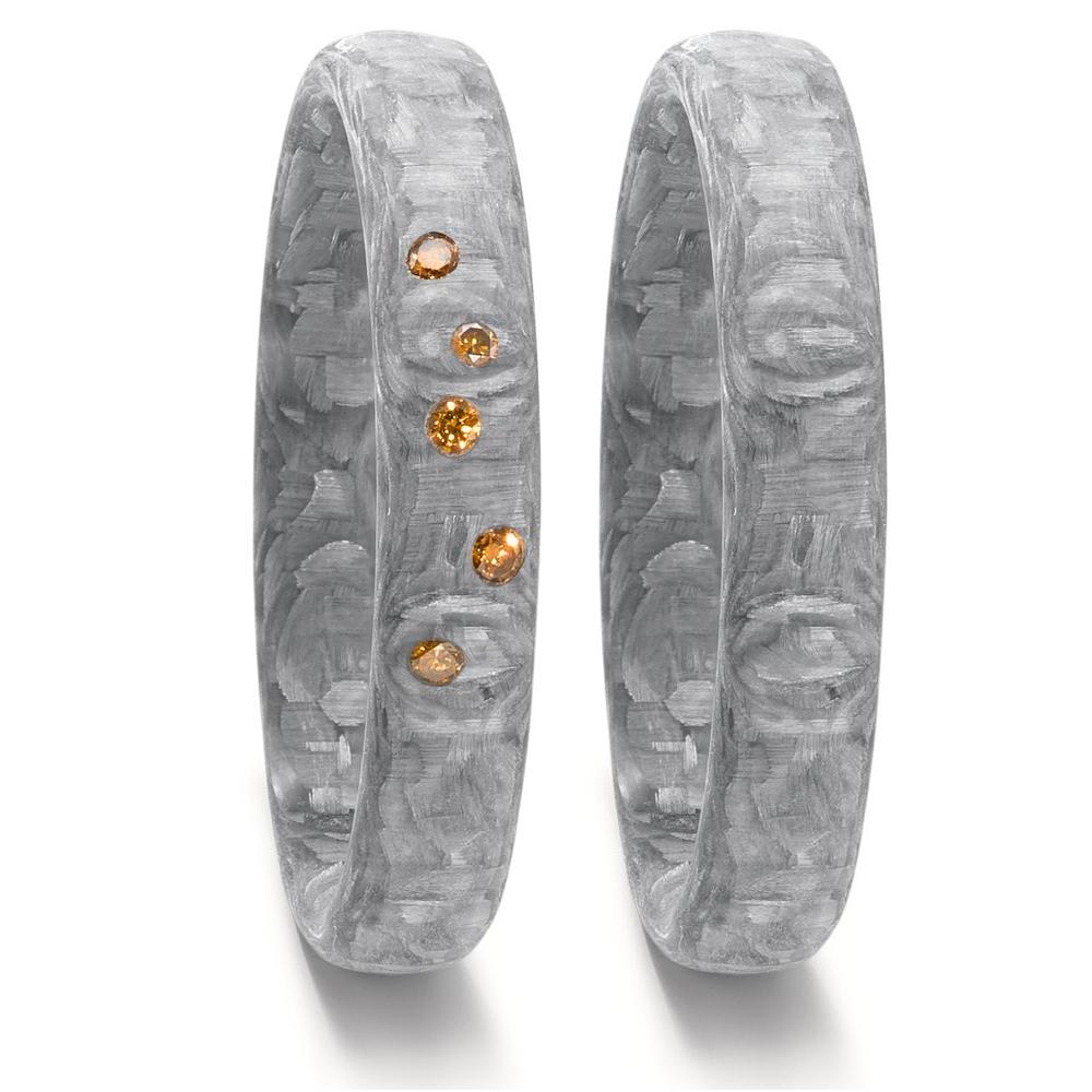 Wedding Ring Carbon Diamond Cognac, 0.07 ct, 5 Stones