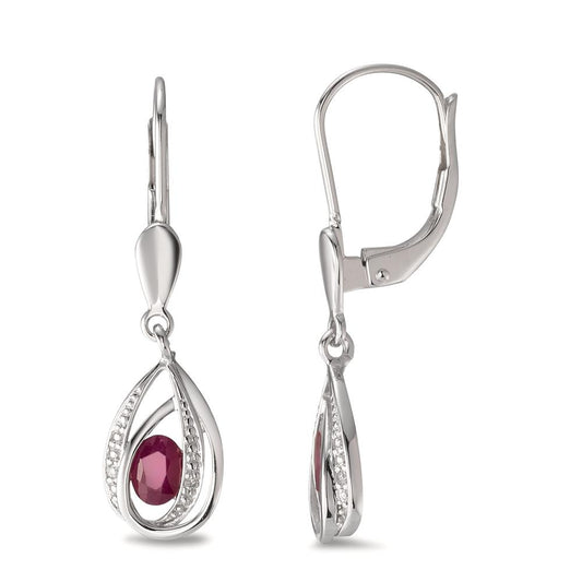 Drop Earrings 14k White Gold Ruby 2 Stones, Diamond 0.01 ct, w-pi1