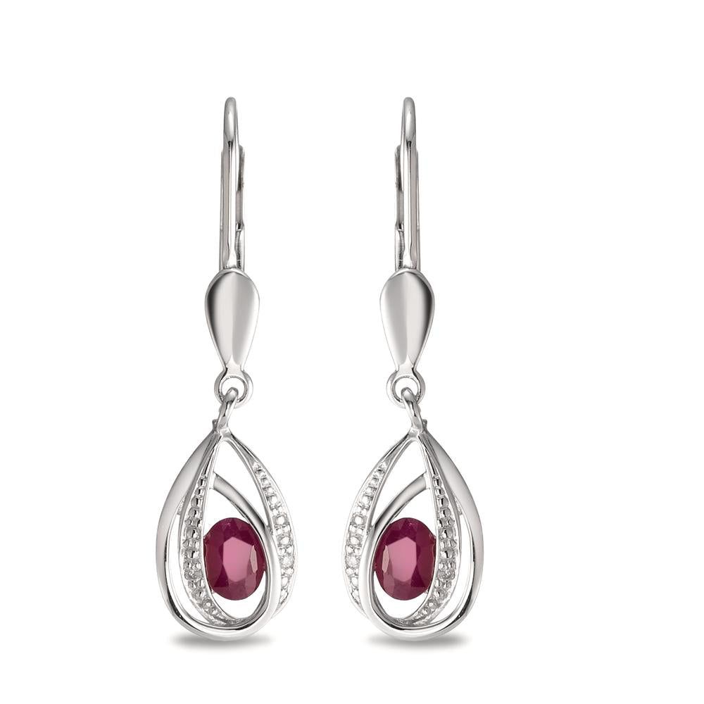 Drop Earrings 14k White Gold Ruby 2 Stones, Diamond 0.01 ct, w-pi1