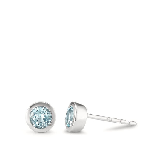 Stud earrings 14k White Gold Topaz 2 Stones Ø5.5 mm