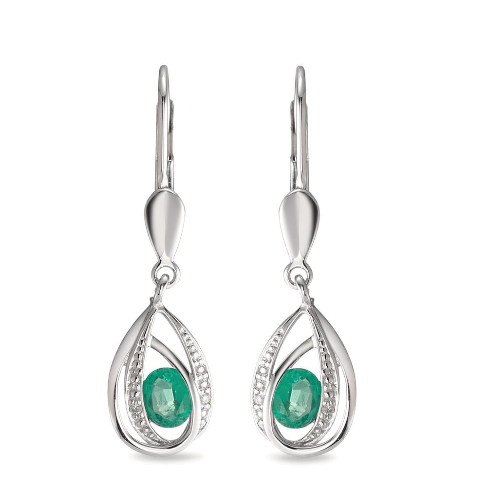 Drop Earrings 14k White Gold Emerald 6 Stones