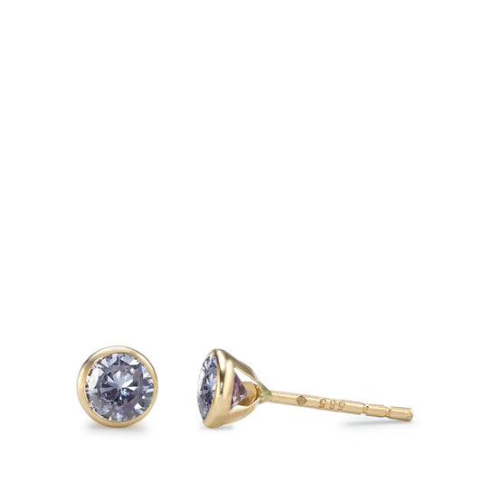 Stud earrings 14k Yellow Gold Zirconia Purple, 2 Stones Ø4.3 mm