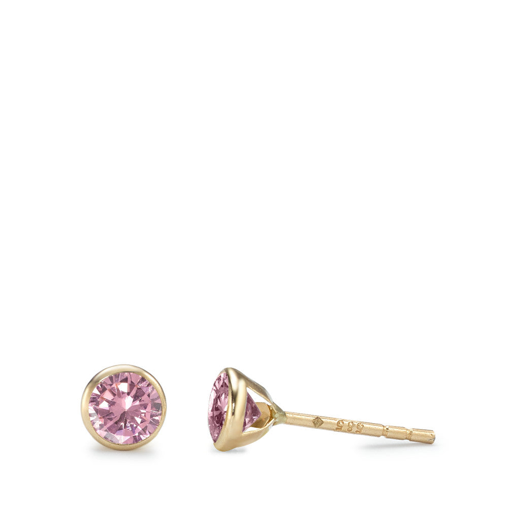 Stud earrings 14k Yellow Gold Zirconia Rose, 2 Stones Ø4.3 mm