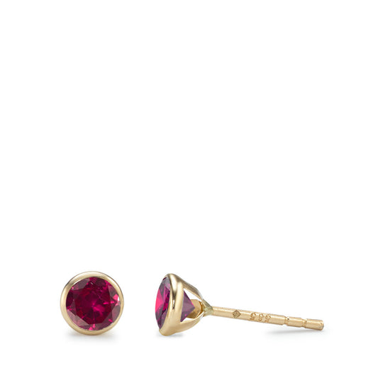 Stud earrings 14k Yellow Gold Zirconia Red, 2 Stones Ø4.3 mm