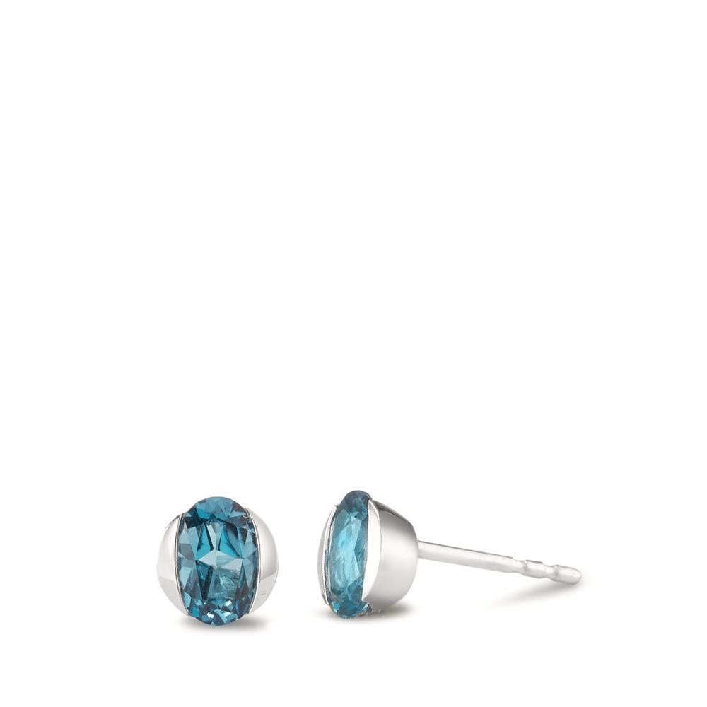 Stud earrings 14k White Gold London Blue Topaz 2 Stones Ø5.5 mm