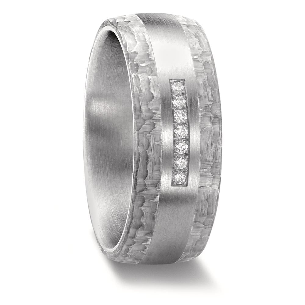 Wedding Ring Stainless steel, Carbon Diamond 0.07 ct, 7 Stones, w-si