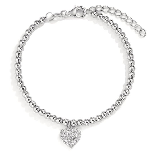 Bracelet Silver Zirconia Rhodium plated Heart 16-18.5 cm