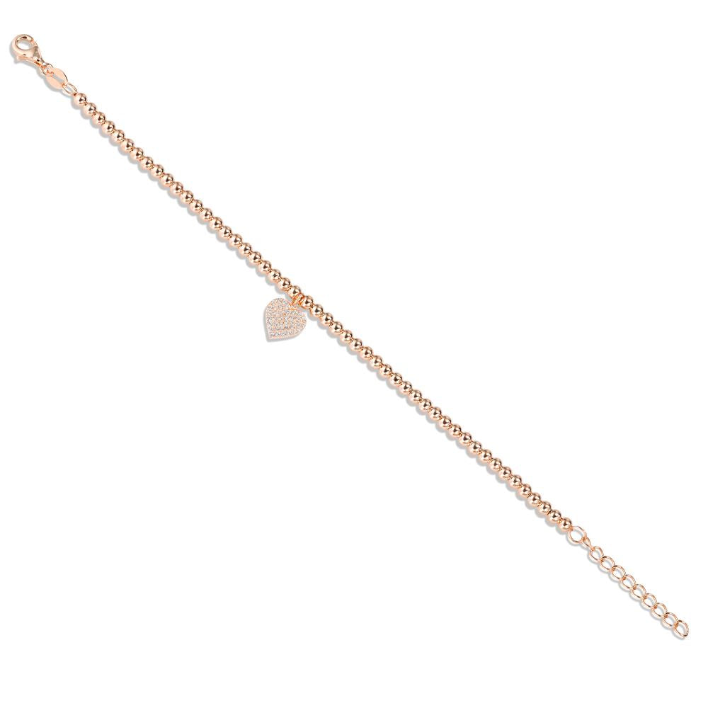 Bracelet Silver Zirconia Rose Gold plated Heart 16-18.5 cm