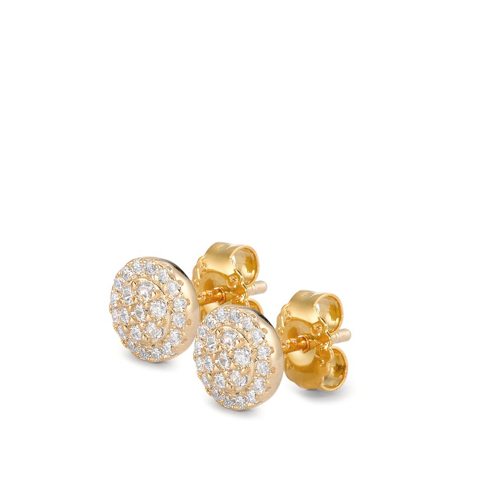 Stud earrings Silver Zirconia Yellow Gold plated Ø7 mm