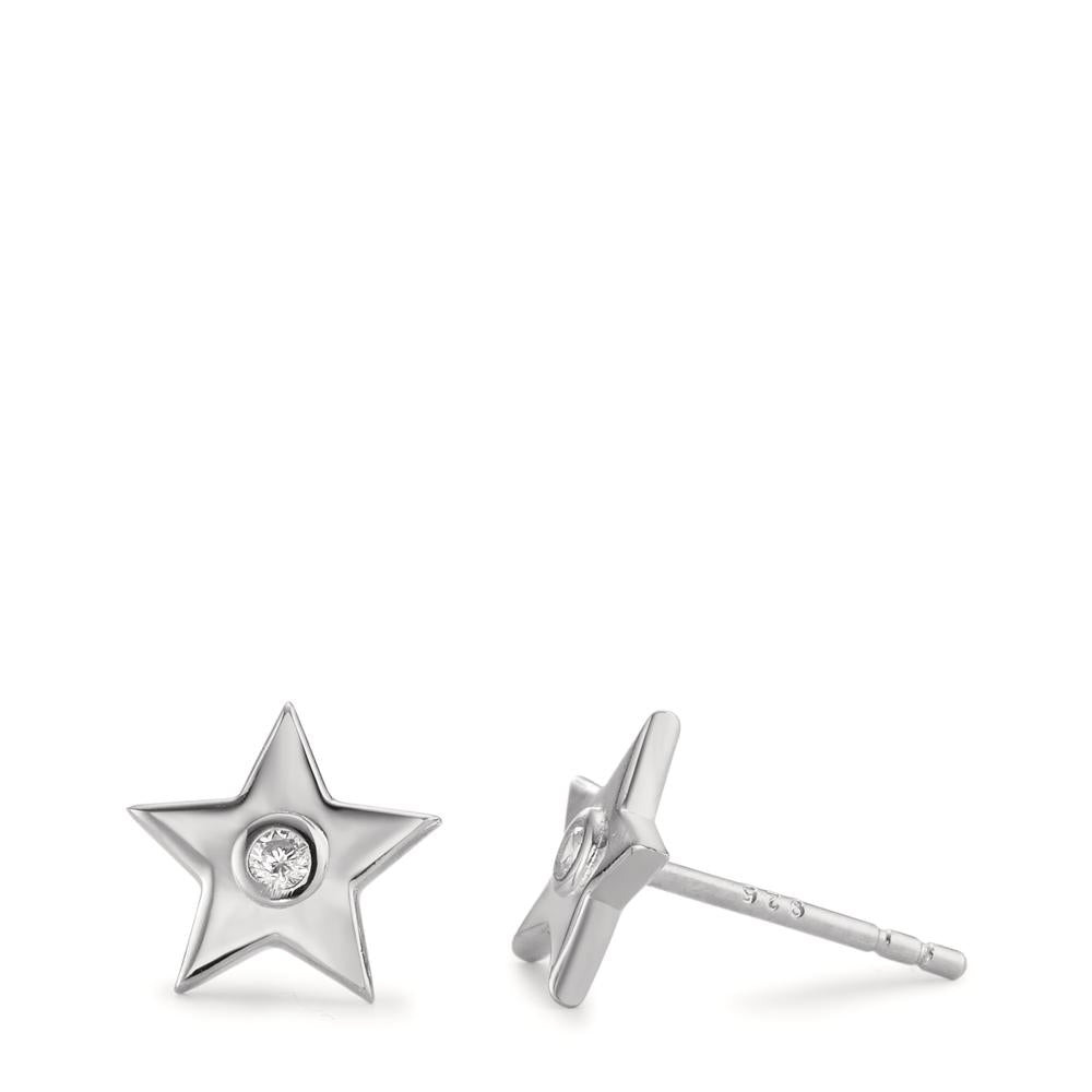 Stud earrings Silver Zirconia 2 Stones Rhodium plated Star Ø8.5 mm