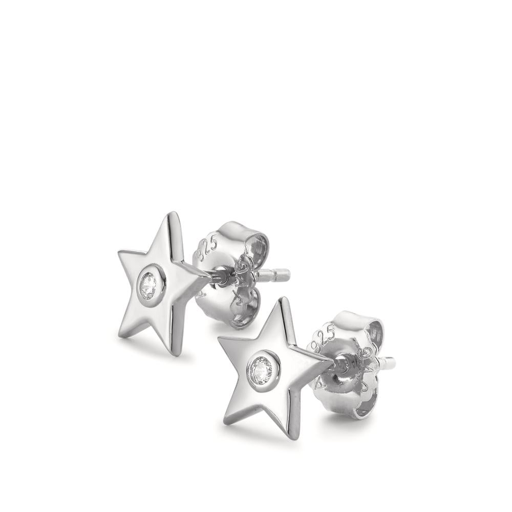 Stud earrings Silver Zirconia 2 Stones Rhodium plated Star Ø8.5 mm