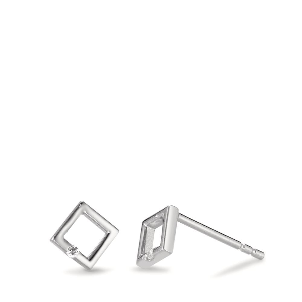 Stud earrings Silver Zirconia 2 Stones Rhodium plated Ø5 mm