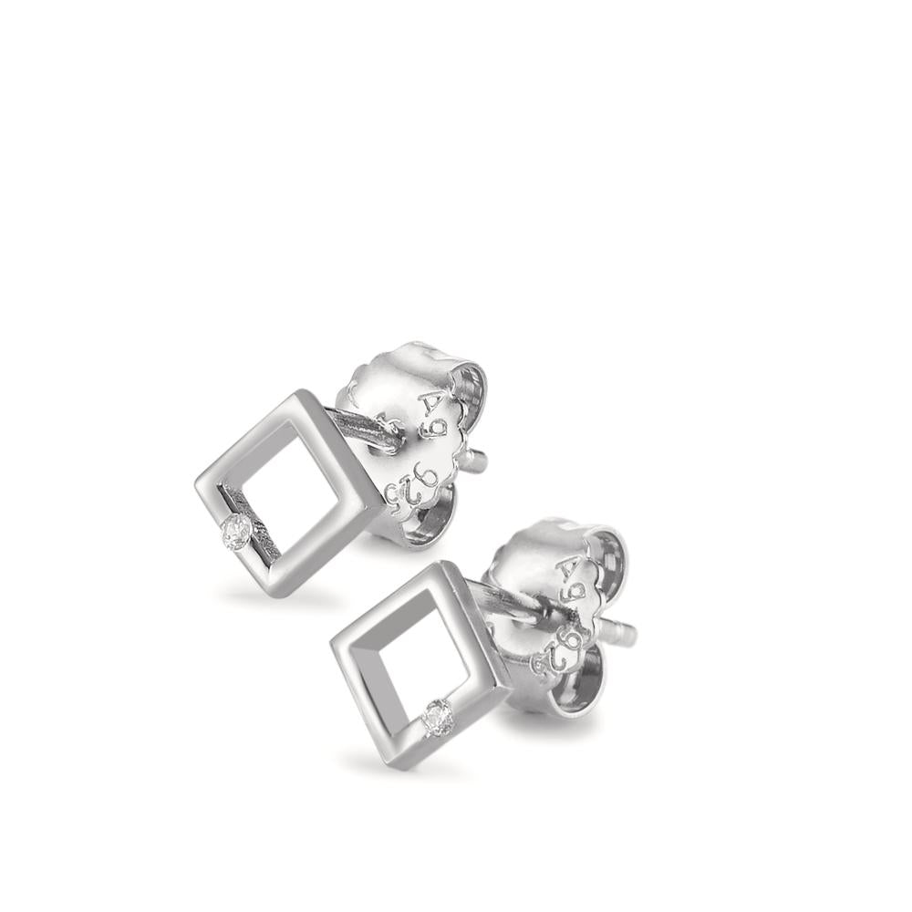 Stud earrings Silver Zirconia 2 Stones Rhodium plated Ø5 mm