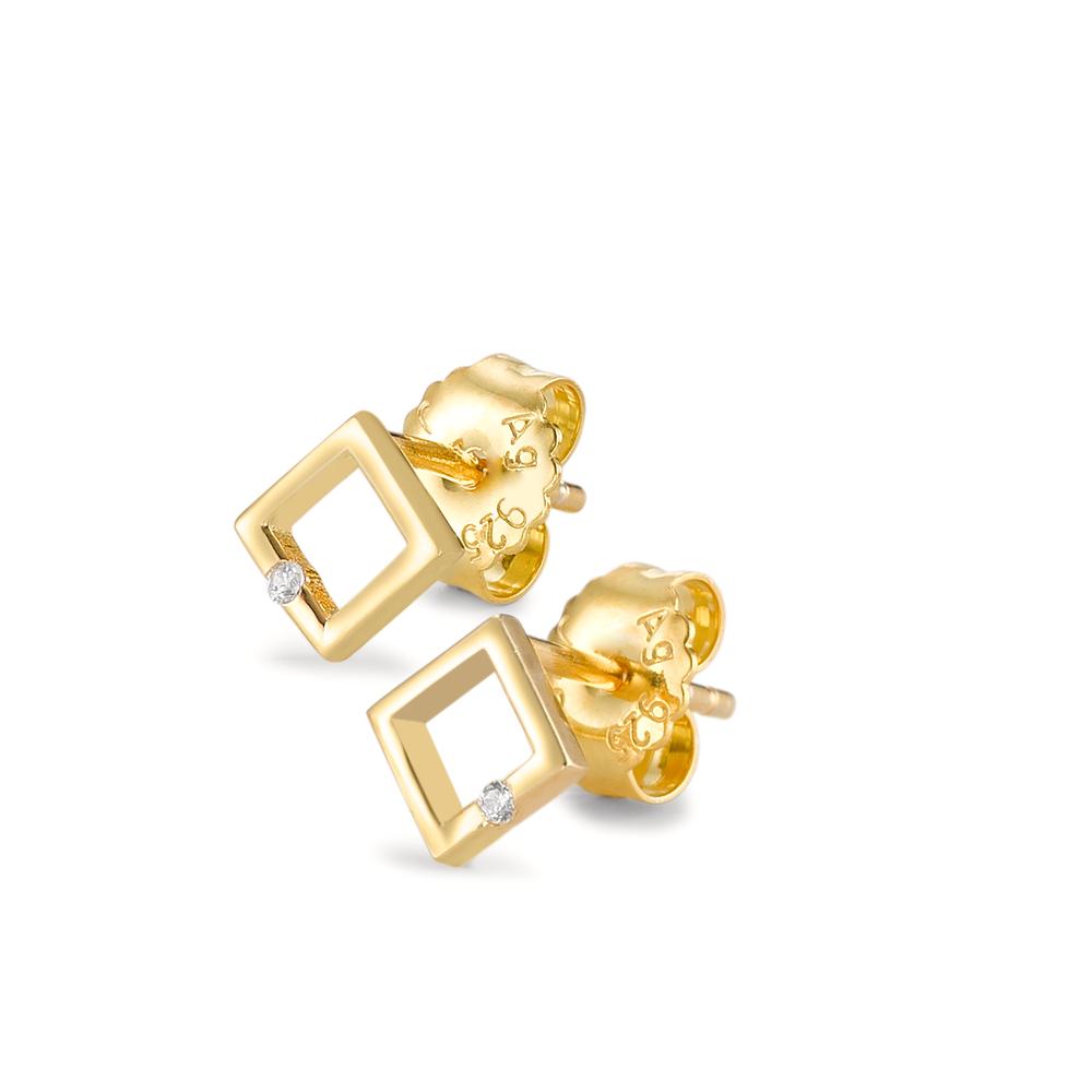 Stud earrings Silver Zirconia 2 Stones Yellow Gold plated Ø5 mm