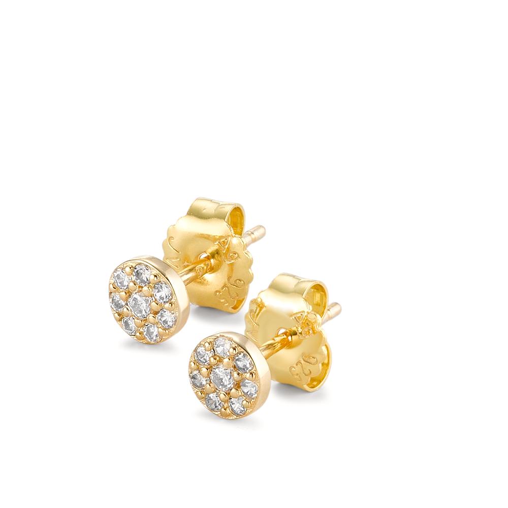 Stud earrings Silver Zirconia Yellow Gold plated Ø5 mm