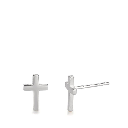 Stud earrings Silver Silver Rhodium plated Cross