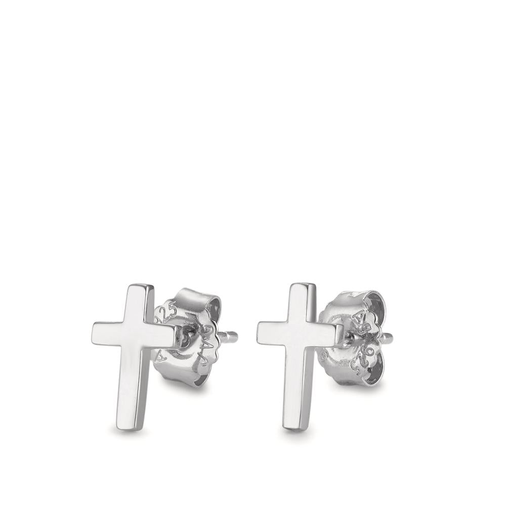 Stud earrings Silver Silver Rhodium plated Cross