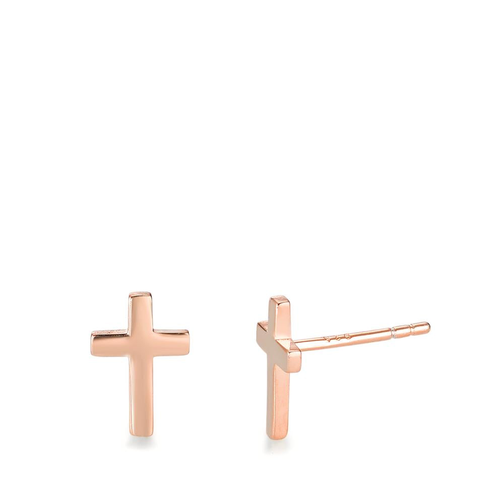 Stud earrings Silver Rose Gold plated Cross