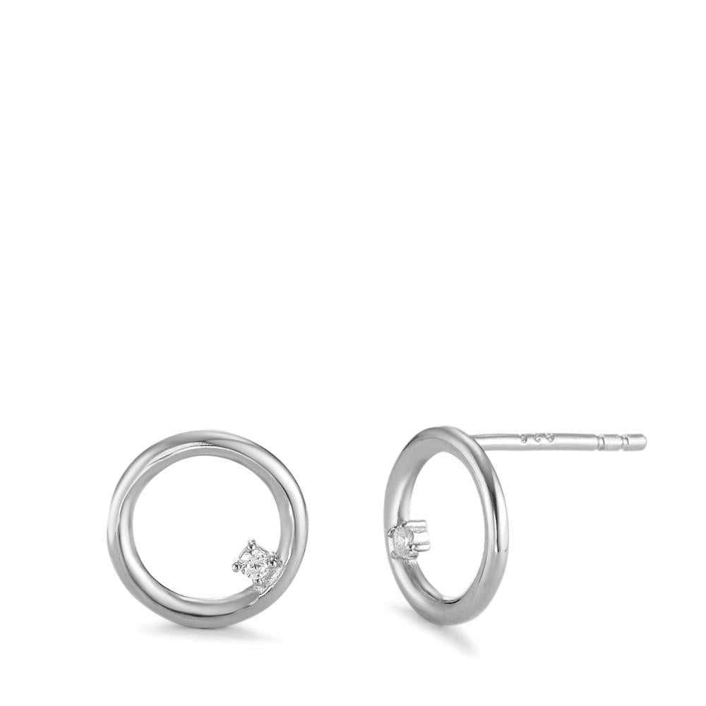 Stud earrings Silver Zirconia 2 Stones Rhodium plated Ø9.5 mm