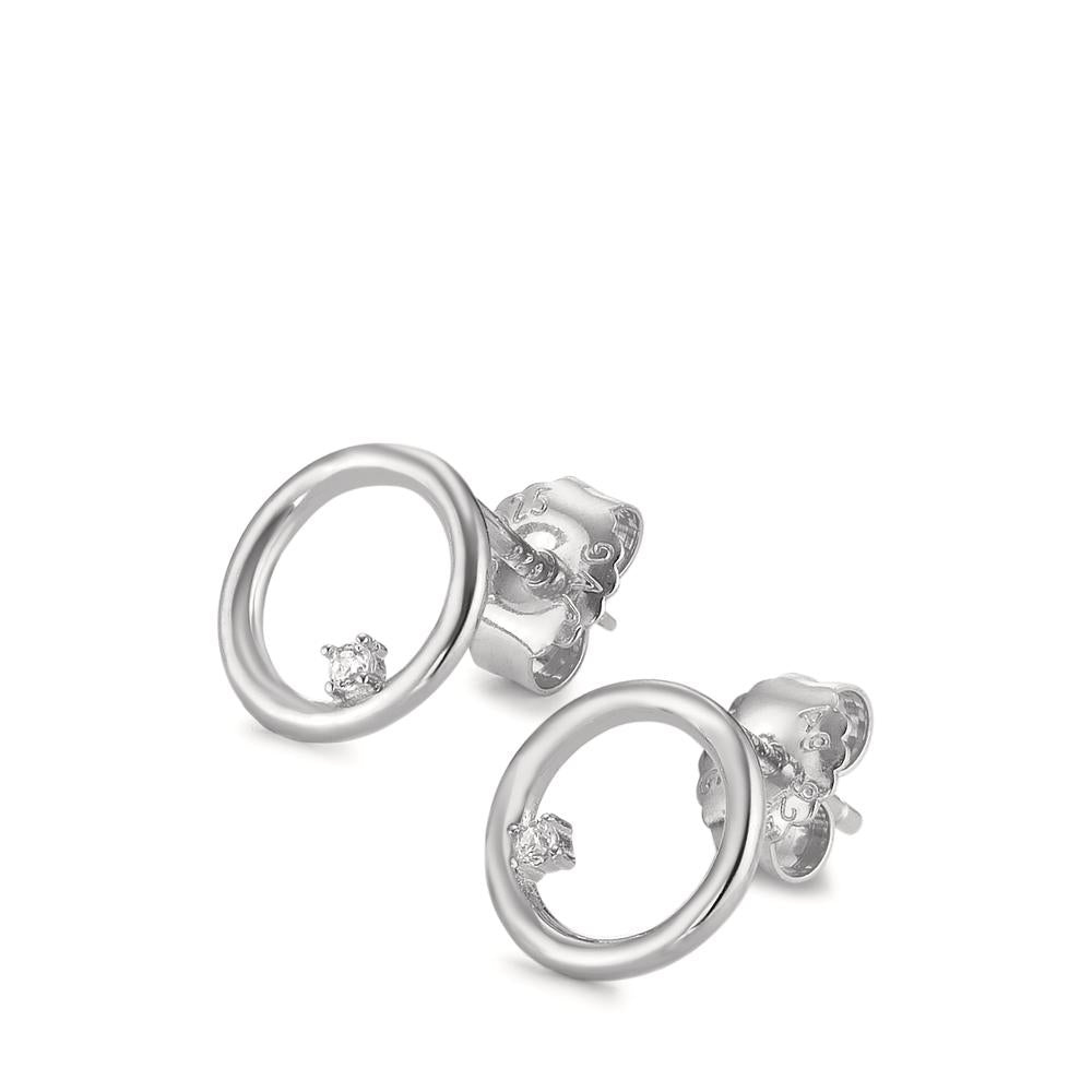 Stud earrings Silver Zirconia 2 Stones Rhodium plated Ø9.5 mm