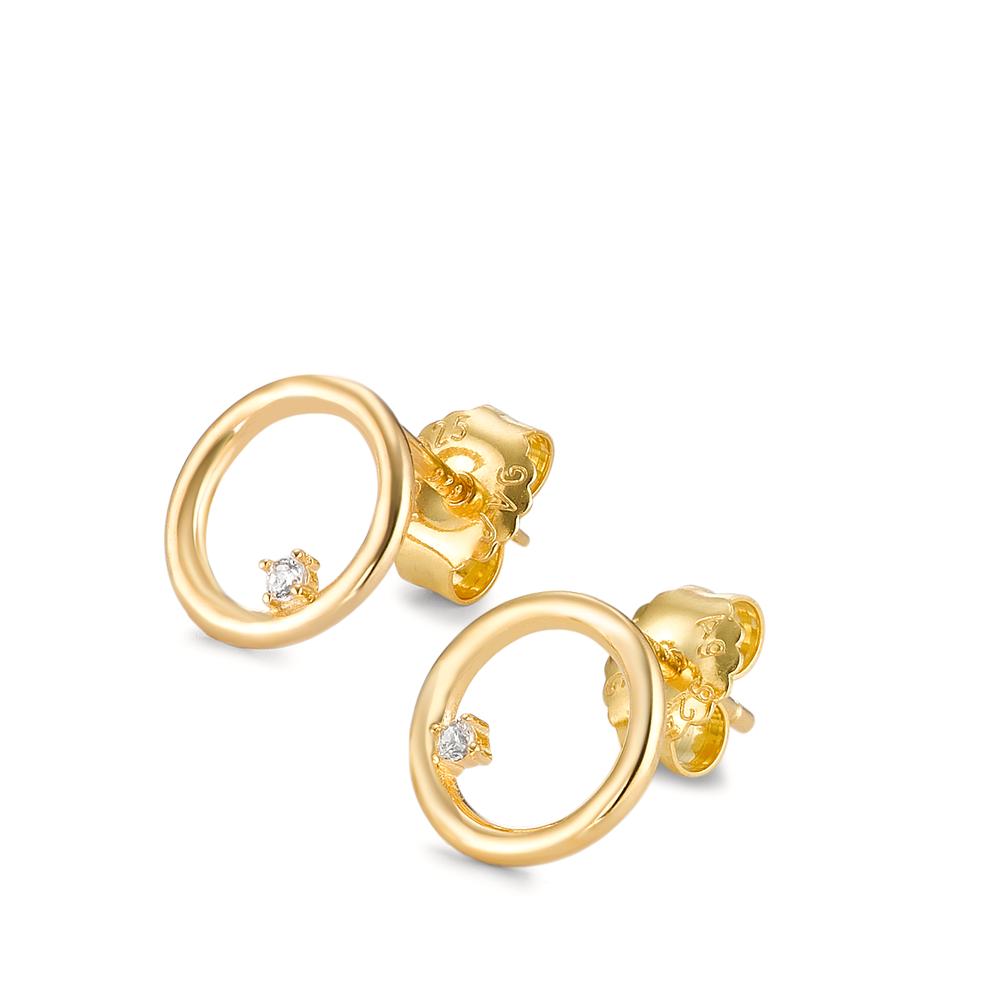 Stud earrings Silver Zirconia 2 Stones Yellow Gold plated Ø9.5 mm