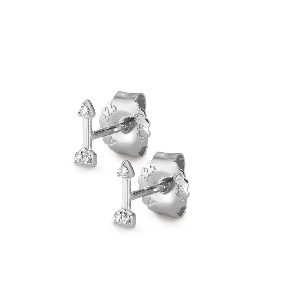 Stud earrings Silver Zirconia 6 Stones Rhodium plated Arrow