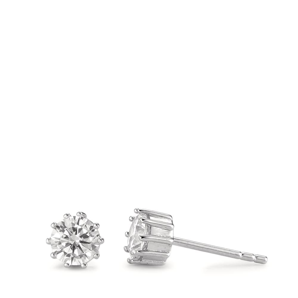 Stud earrings Silver Zirconia 2 Stones Rhodium plated Ø5.5 mm