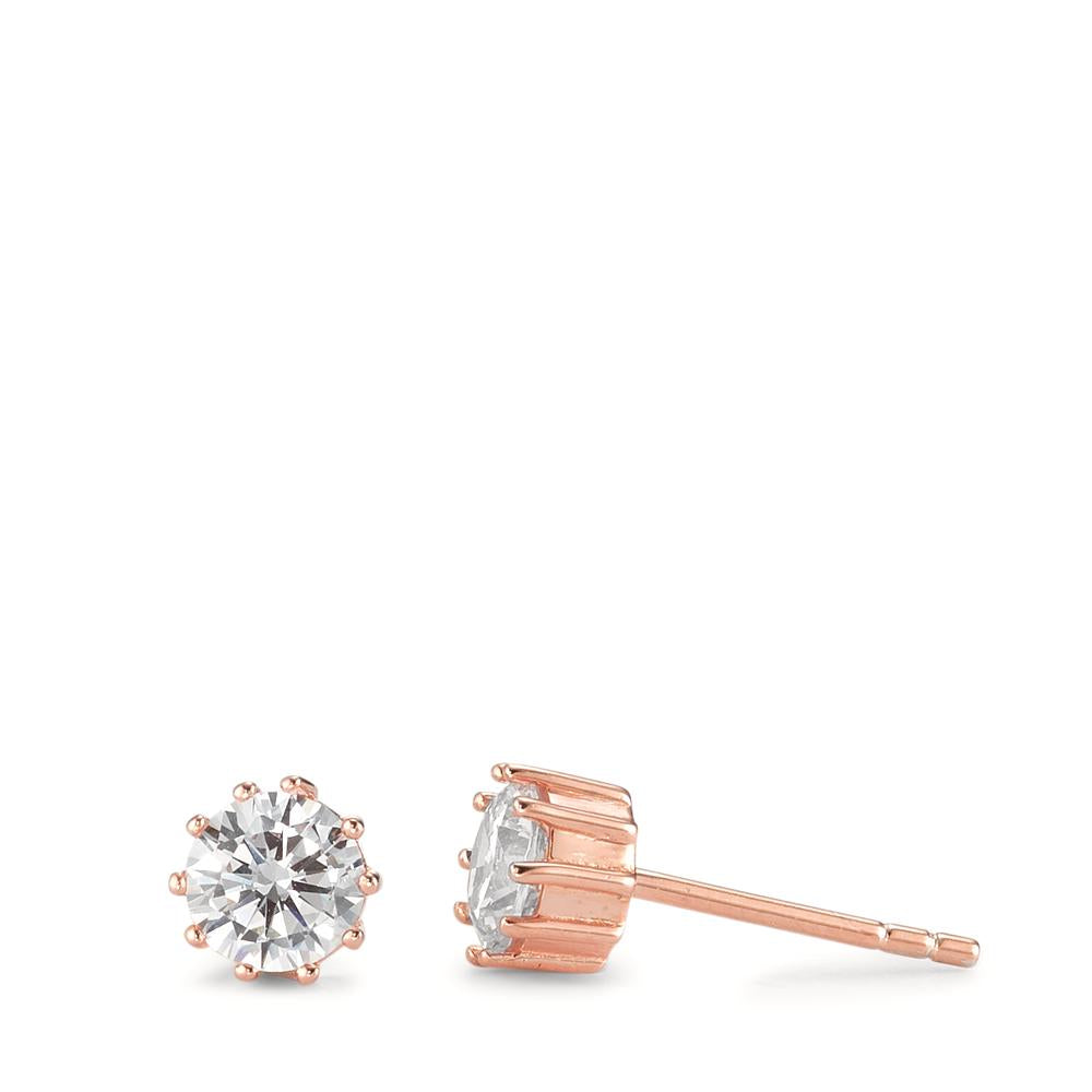 Stud earrings Silver Zirconia 2 Stones Rose Gold plated Ø5.5 mm