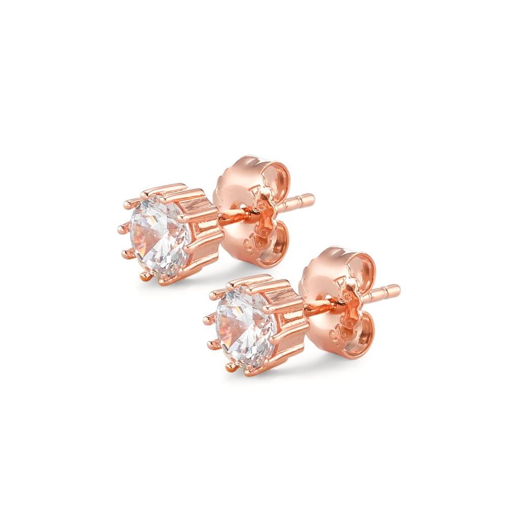 Stud earrings Silver Zirconia 2 Stones Rose Gold plated Ø5.5 mm