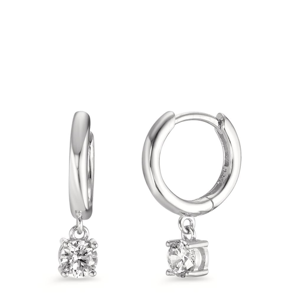 Hinged hoop Silver Zirconia 2 Stones Rhodium plated