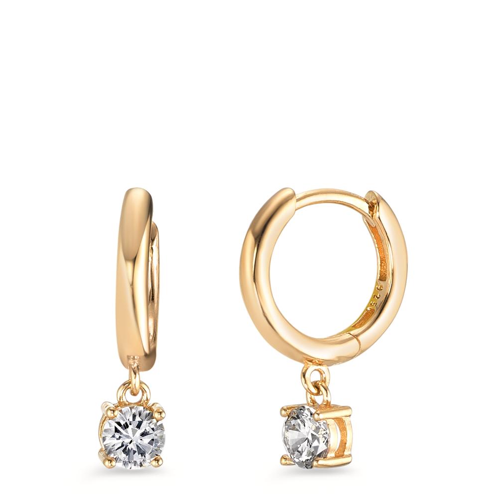 Hinged hoop Silver Zirconia 2 Stones Yellow Gold plated