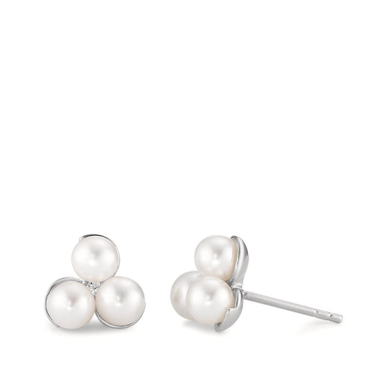 Stud earrings Silver Rhodium plated Freshwater pearl Ø9 mm