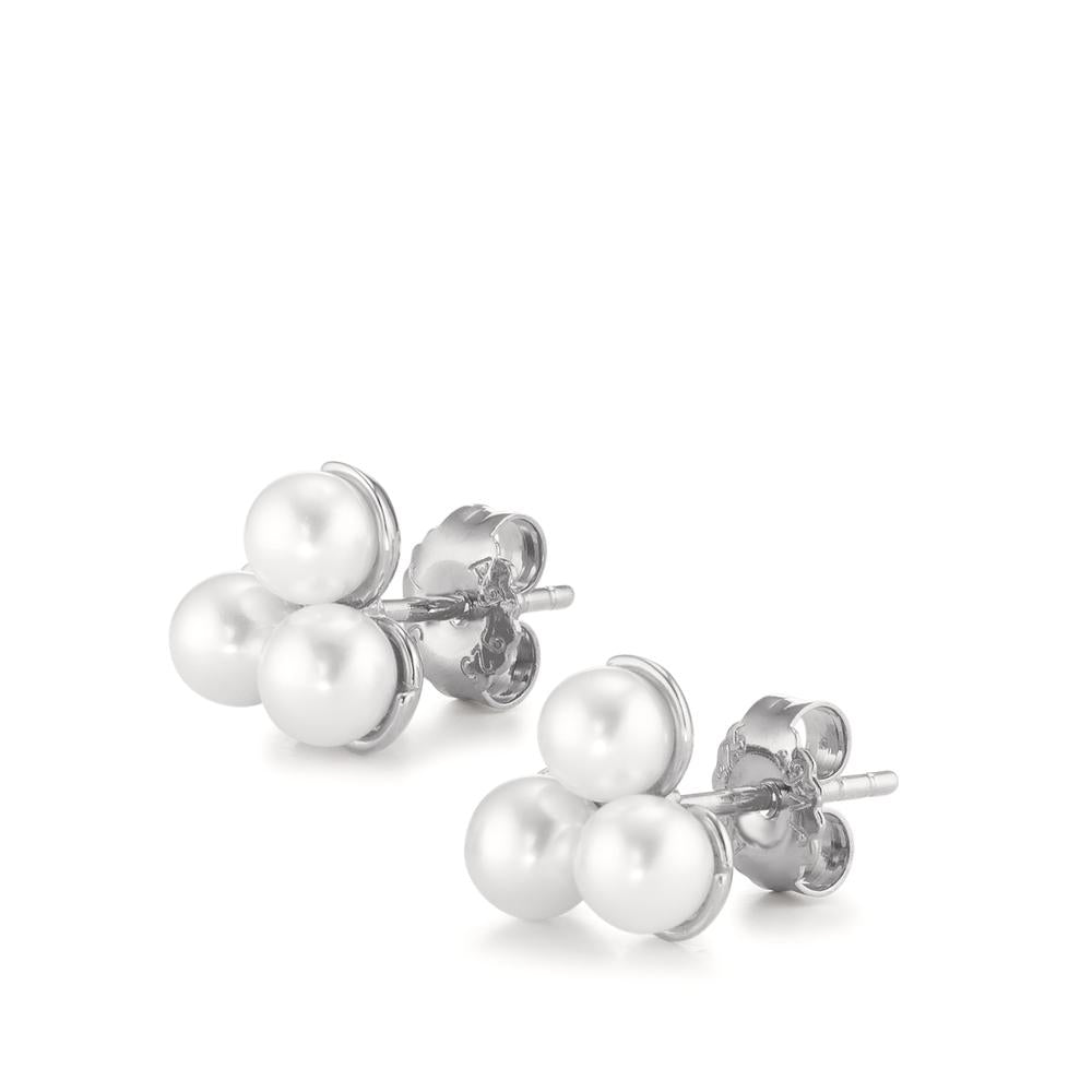 Stud earrings Silver Rhodium plated Freshwater pearl Ø9 mm