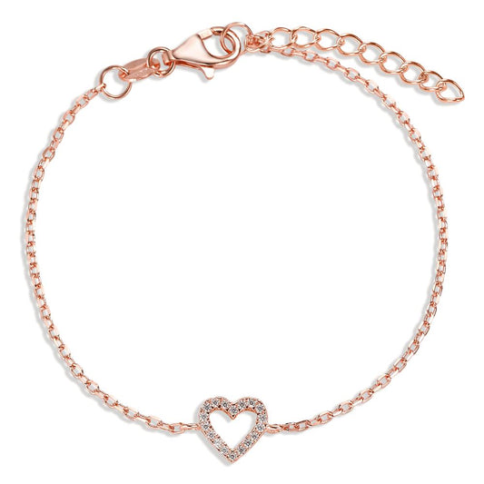 Bracelet Silver Zirconia 18 Stones Rose Gold plated Heart 16-19 cm