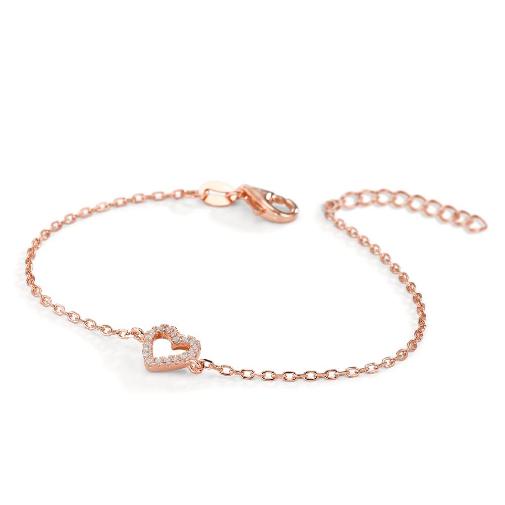 Bracelet Silver Zirconia 18 Stones Rose Gold plated Heart 16-19 cm