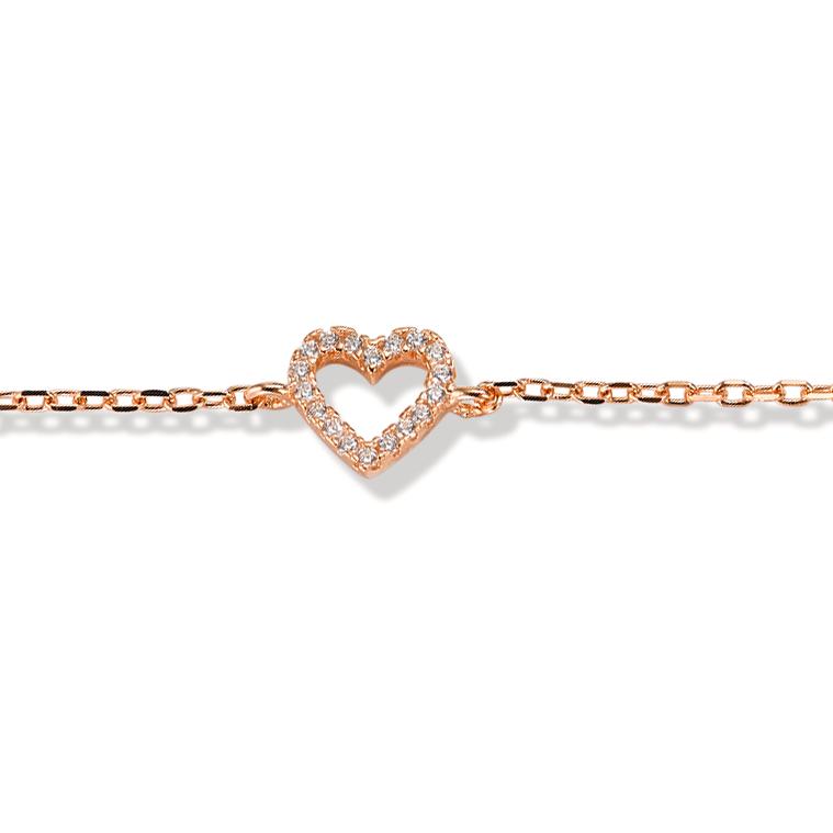 Bracelet Silver Zirconia 18 Stones Rose Gold plated Heart 16-19 cm