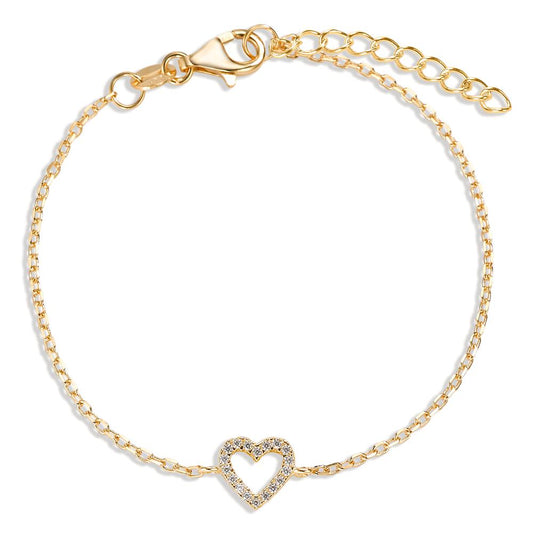 Bracelet Silver Zirconia 18 Stones Yellow Gold plated Heart 15-18 cm