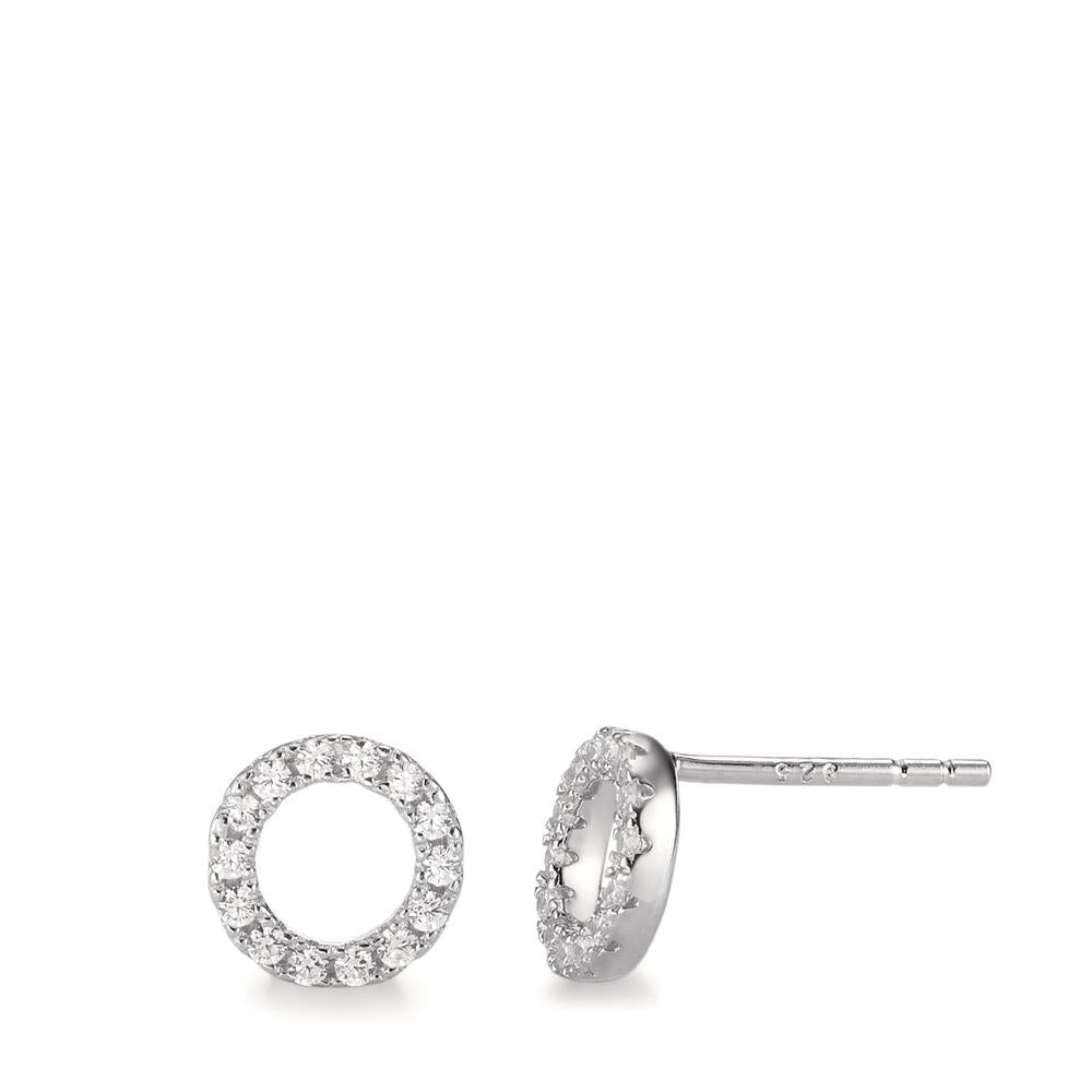 Stud earrings Silver Zirconia 28 Stones Rhodium plated Ø8 mm