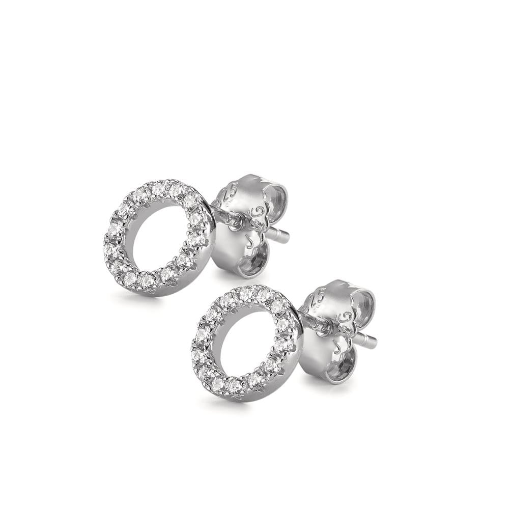 Stud earrings Silver Zirconia 28 Stones Rhodium plated Ø8 mm