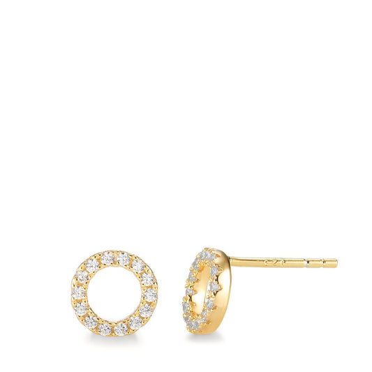 Stud earrings Silver Zirconia 28 Stones Yellow Gold plated Ø8 mm