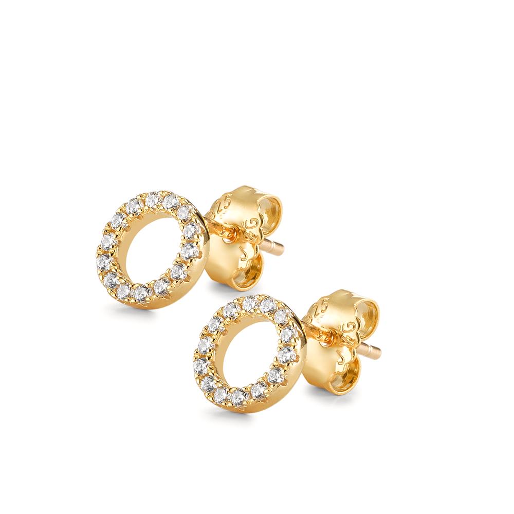 Stud earrings Silver Zirconia 28 Stones Yellow Gold plated Ø8 mm