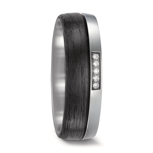 Wedding Ring Titanium, Carbon Diamond 0.05 ct, 5 Stones, w-si